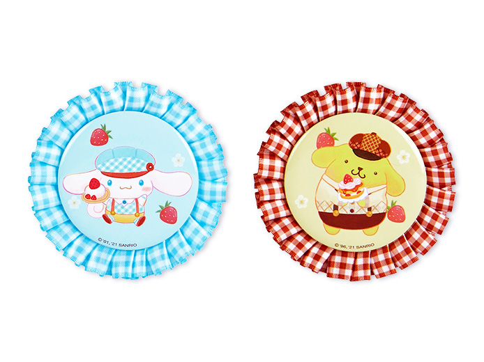 「Sweets Puro」ロゼット缶バッジ(シナモロール、ポムポムプリン)各660円