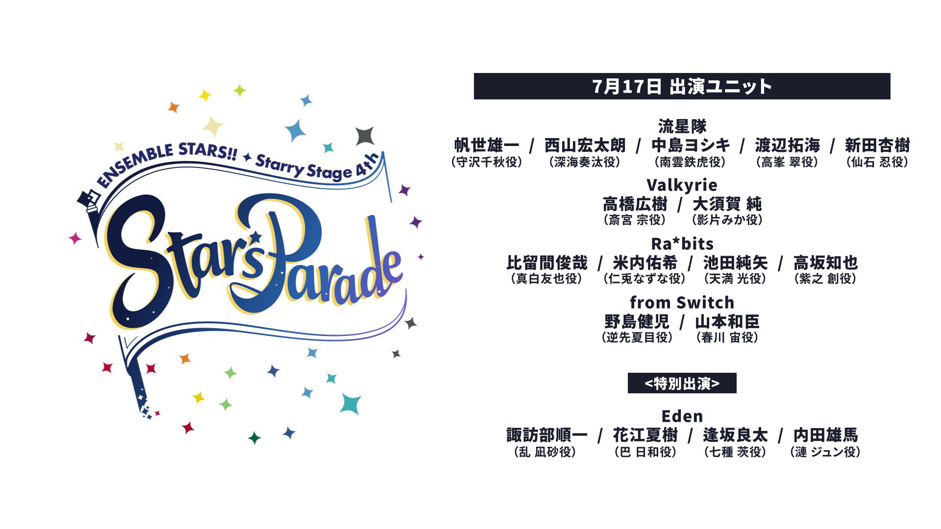 「あんさんぶるスターズ！！Starry Stage 4th」7月17日(土)公演出演者