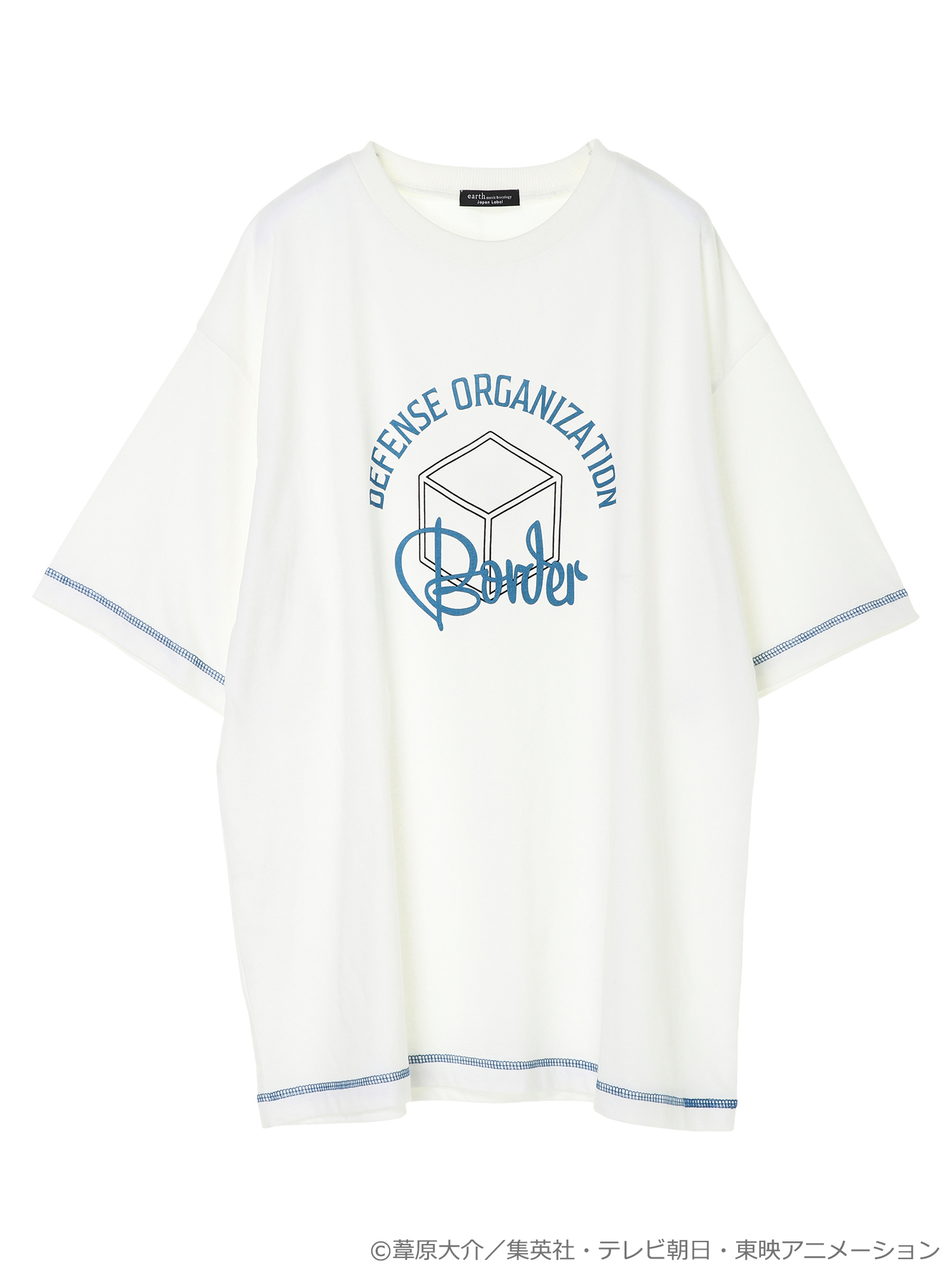 earth music&ecology Japan Label ×「ワールドトリガー」カラーステッチTシャツ　ターコイズブルー