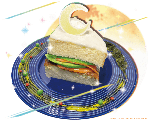 「ハイキュー!! TO THE TOP×文房具カフェ」月島のショートケーキみたいなサーモンとアボカドのおかずパンケーキ