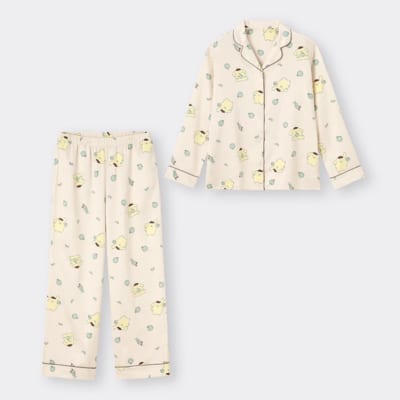 「サンリオ×GU（ジーユー）」サテンパジャマ(長袖&ロングパンツ) ポムポムプリン