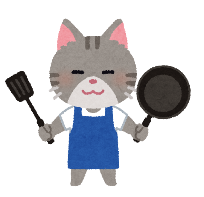 料理をする動物のキャラクター（猫）