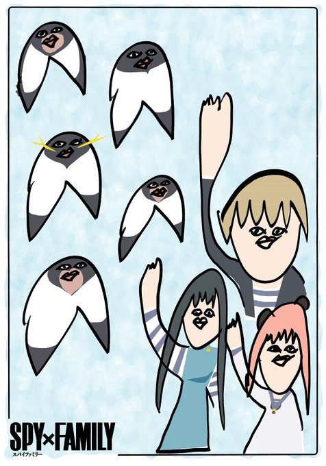江口拓也画伯によるペンギンとアーニャが未知なる遭遇！？「SPY×FAMILY」作者と声優が絵の交流