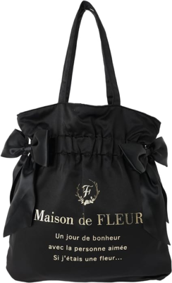 Maison de FLEUR「ダブルリボンギャザートートバッグ ブラック」