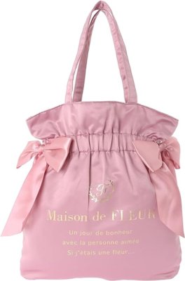 Maison de FLEUR「ダブルリボンギャザートートバッグ ピンク」